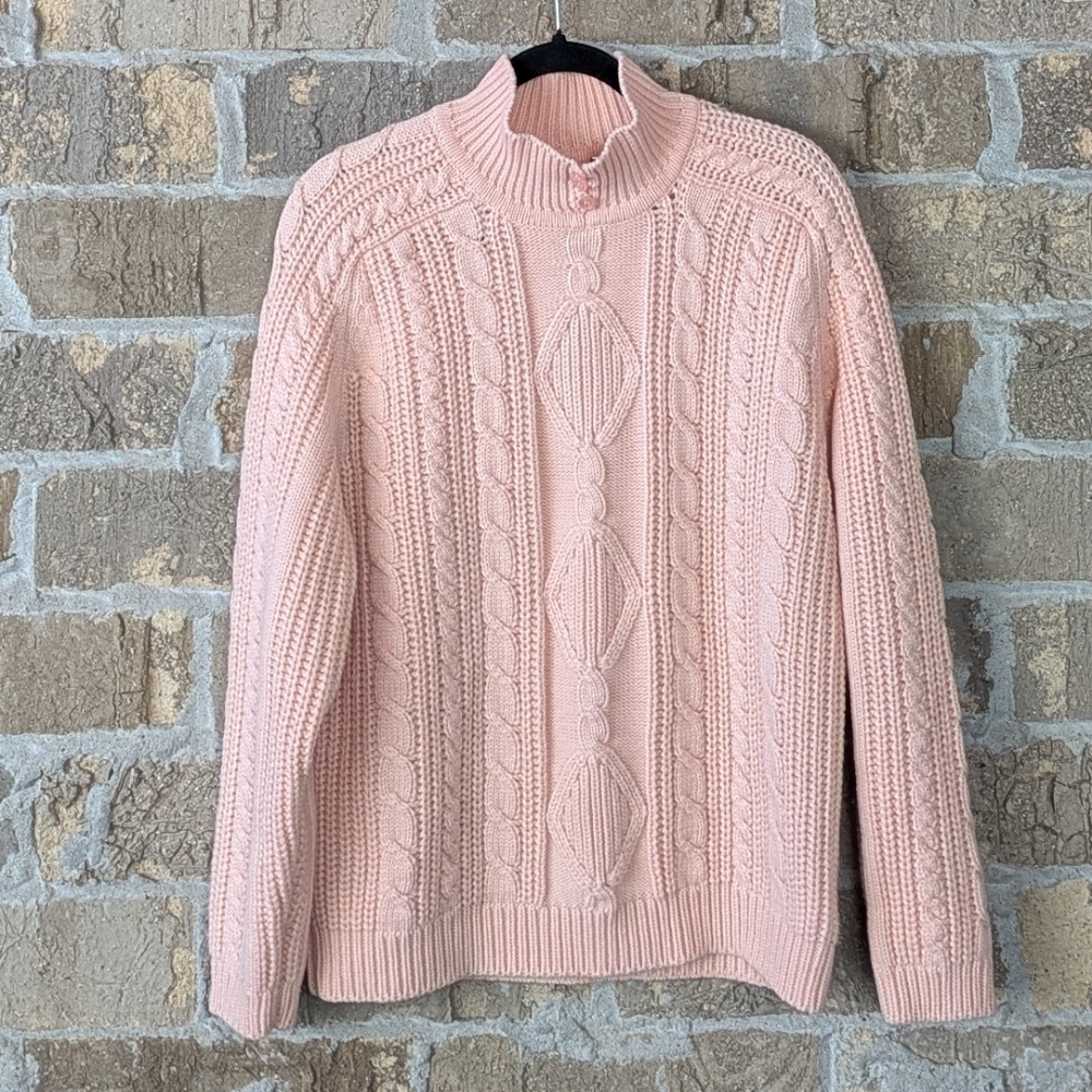 VTG 80s Pastel Creamsicle Cable Knit Mock Neck Sweater Large